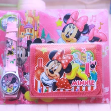 New Children Cartoon Wallet Watch Set Minnie Watches Students Birthday Gifts Quartz Leather Clock