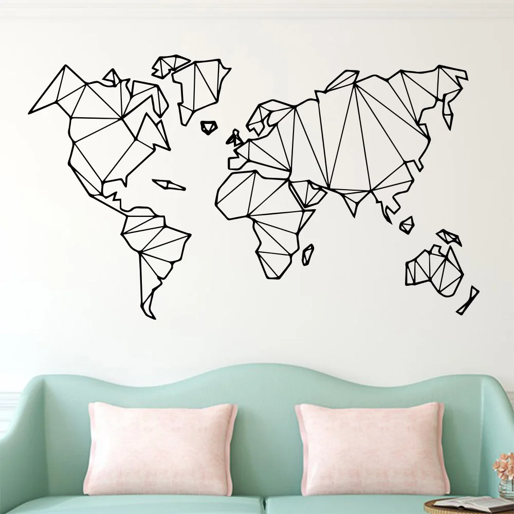 

Abstract Geometric World Map Wall Stickers Bedroom Living Room Decor Removable Adhesive Vinyl Decal Creative Home Decor B179