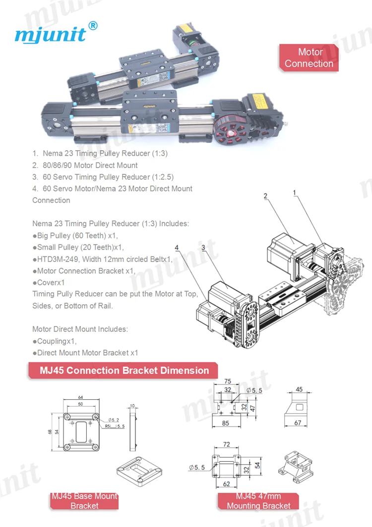 MJ45 настраиваемая длина ременного привода линейной направляющей с высокой точностью