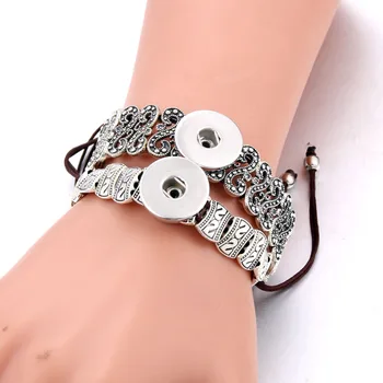 

New adjustable fashion Rope chain metal buttons bracelet fit 18mm 20mm snap jewelry DIY bracelet women men