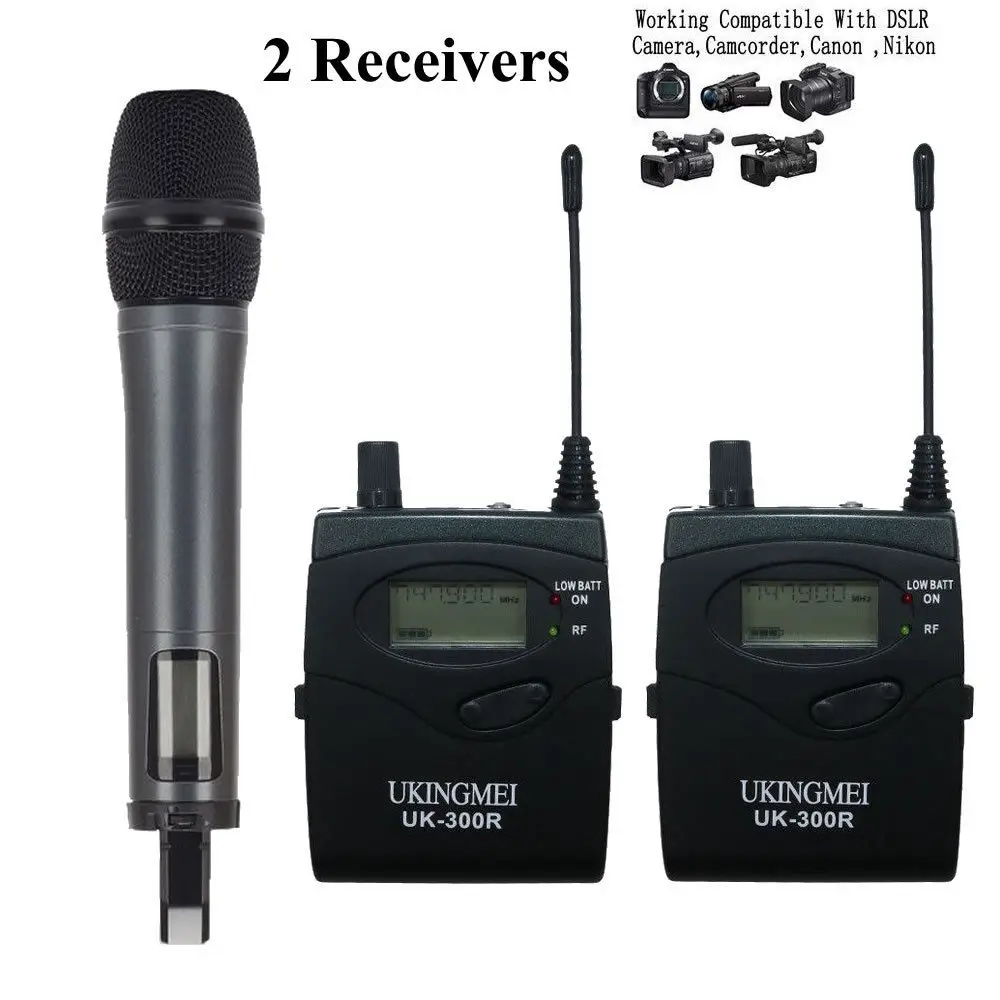 

UHF Wireless Handheld Microphone Mic System for DSLR Camera Video DV Cannon Nikon with 2 Receivers