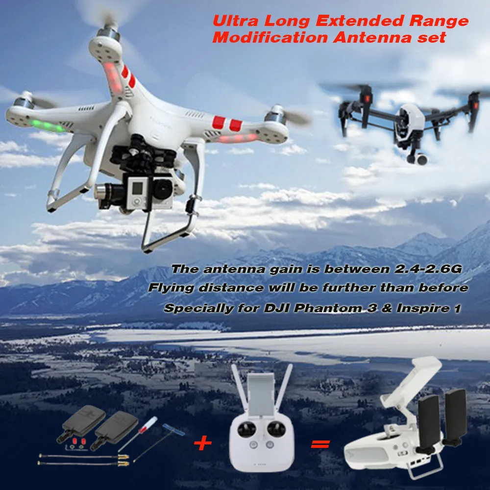 Ultra Long Extended Range Modification Antenna Set 2.4 2.6G Antenna Gain For DJI Phantom 3 And Inspire 1 RC Quadcopter Transmitter