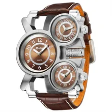 Мужские часы лучший бренд OULM модный кожаный браслет 3 часовых зоны повседневные кварцевые часы для больших наручных Relogio Masculino Marca
