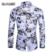 QUANBO Осенние Новые Гавайские рубашки с длинным рукавом мужские праздничные Повседневные Дышащие рубашки с цветочным принтом брендовая одежда размера плюс 6xl 7xl