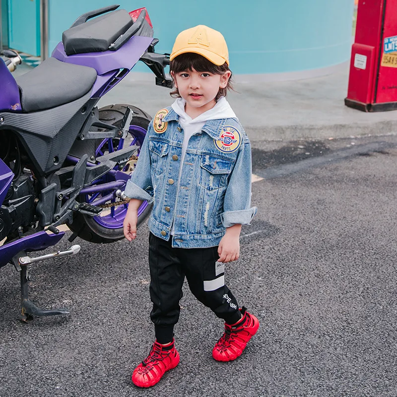 

Boys denim jacket tide 2019 spring new children's clothing children boys hole male baby jacket foreign flavor