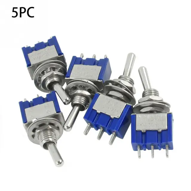 5pcs/set Toggle Switch AC 2 Position 3 Terminals ON/OFF SPDT Dark Blue 6mm