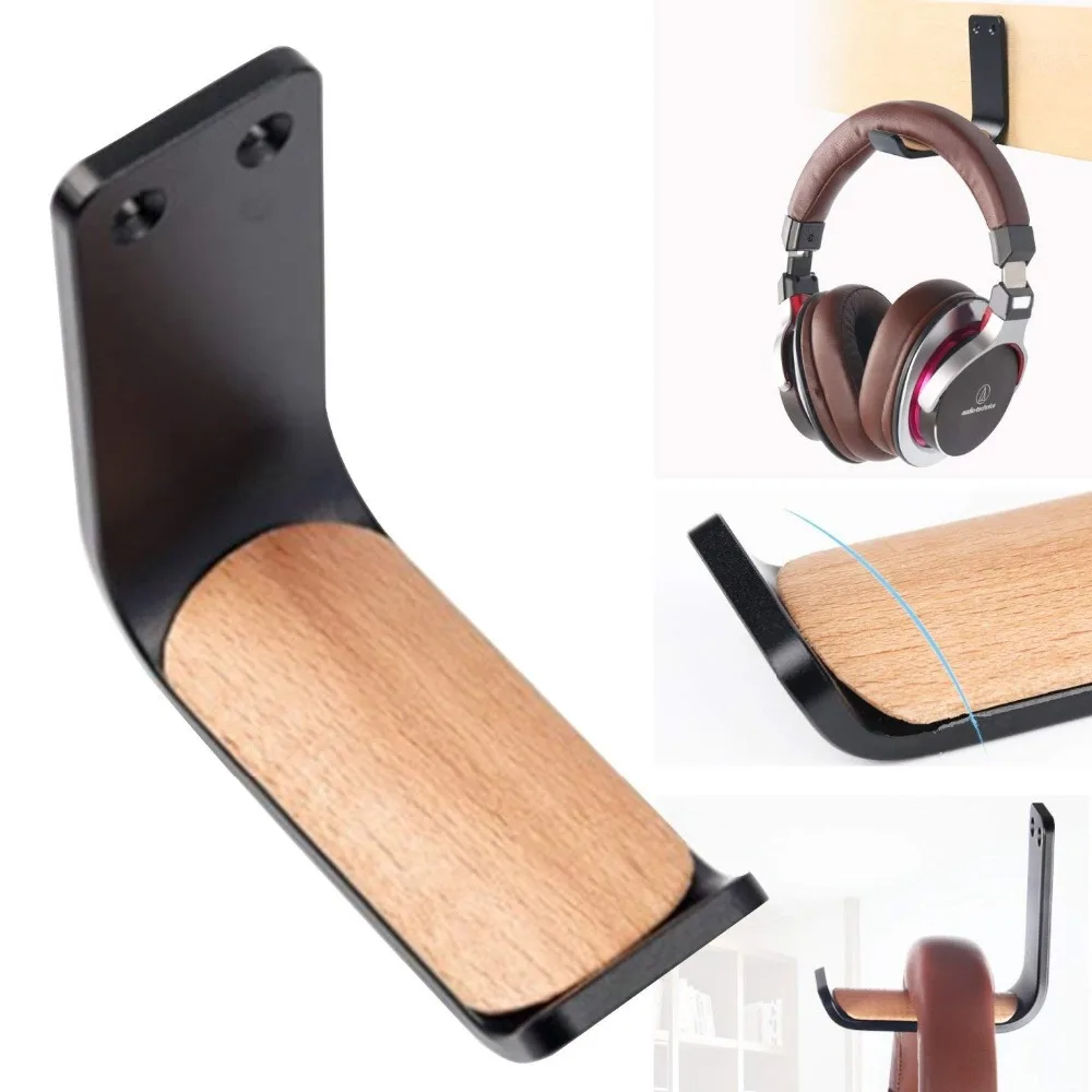 Headset Holder Stick Wooden Pad Aluminum Overhead Under Desk