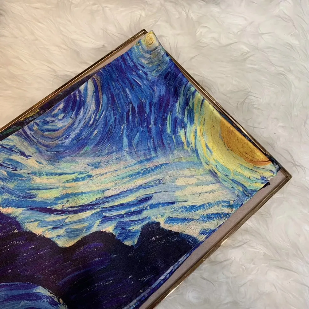 [BYSIFA] Blue 100% Silk Scarf Shawl Fashion Luxury Women Long Scarves Van Gogh Moon Star Oil Paiting Scarves Autumn Winter Scarf 5