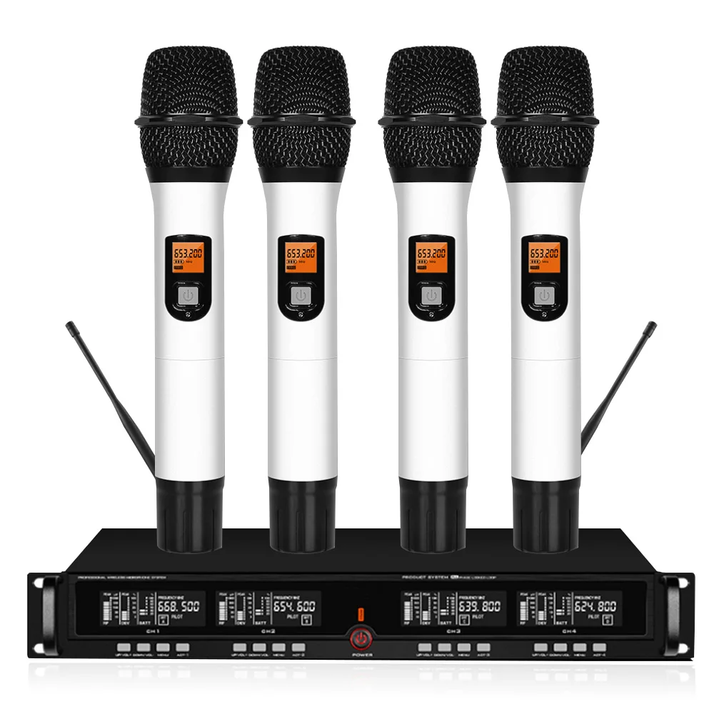 

Professional UHF wireless microphone system four handheld lavalier wireless microphone family karaoke microphone