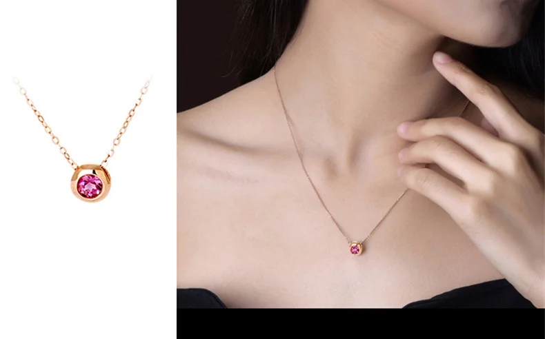 Для женщин Мода красный турмалин Настоящее 18 К к золотой кулон цепочки и ожерелья круглый природный красный турмалин Круглый Круг Дизайн