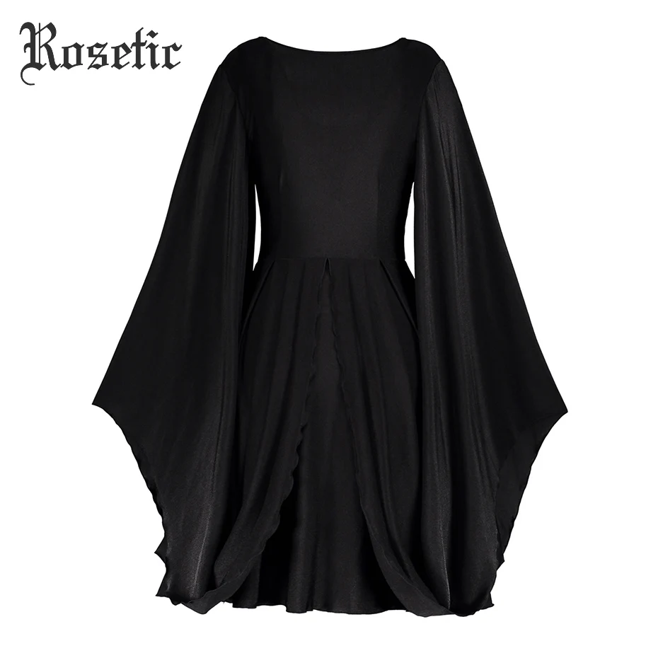 Rosetic, готическое Повседневное платье, черное, для женщин, рукав летучая мышь, весна, винтажное платье, вечерние, модное, ретро, уличное, сексуальное, викторианское, готическое платье