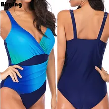Bkning плюс размер купальник цельный купальный костюм большой купальный костюм для женщин купальник синий пэчворк без бретелек плавленый XXL