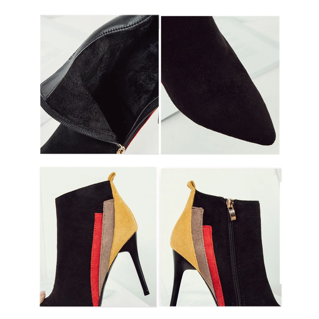 SAGACE/модные женские низкие ботинки; разноцветные замшевые ботинки; Ботильоны на молнии с острым носком на тонком каблуке; chaussures femme