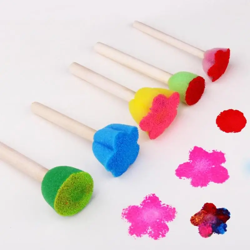 VODOOL 5pcs/set DIY Wooden Art Painting Brushes Sponge Graffiti Pen Kids Doodle Early Drawing Toy Home Paint School Supplies