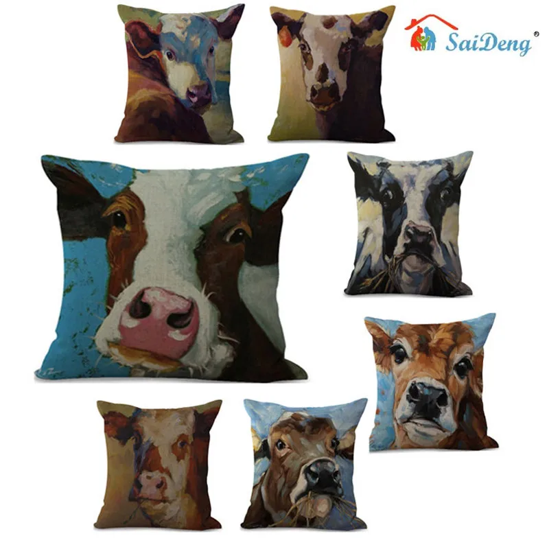 SaiDeng 18 inch Cow Print Pillowcase Cotton Linen Pillow Case Home