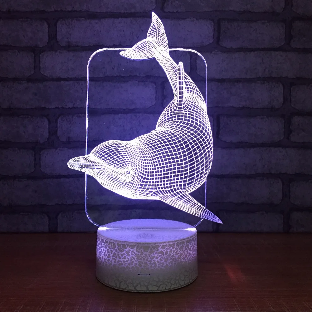3D USB Светодиодная лампа дельфины Декор для комнаты 7 цветов визуальная Иллюзия