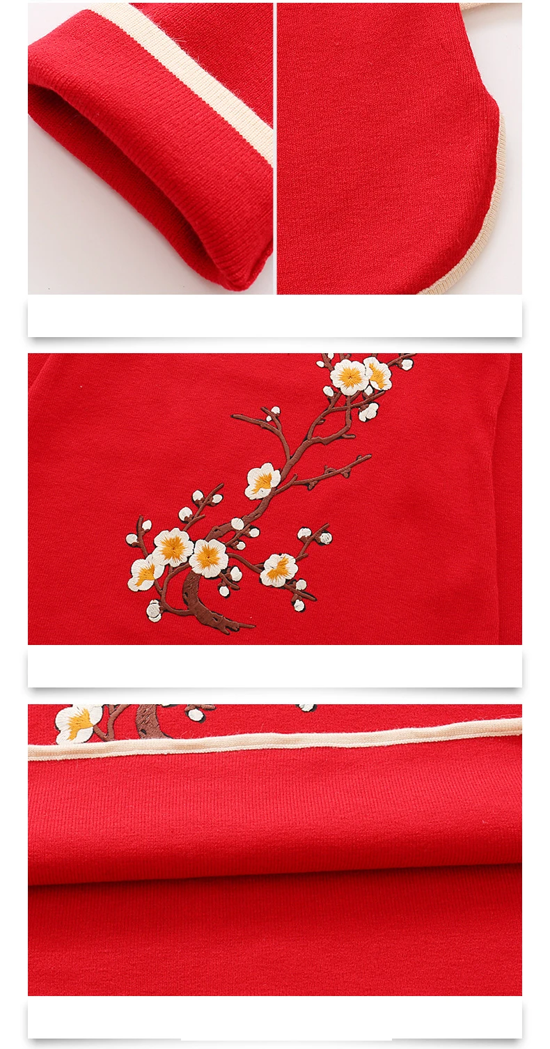 Baby Dress Girls Children's spring autumn Chinese style Toddler Girls Plum flower qipao knit dresses for 3-14Y kids clothing (5)