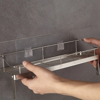 

304 Stainless Steel Kitchen Bathroom Toilet Shelf Wall Mount Shower Adhesive No Drilling Storage Organizer Shampoo Holder Rack