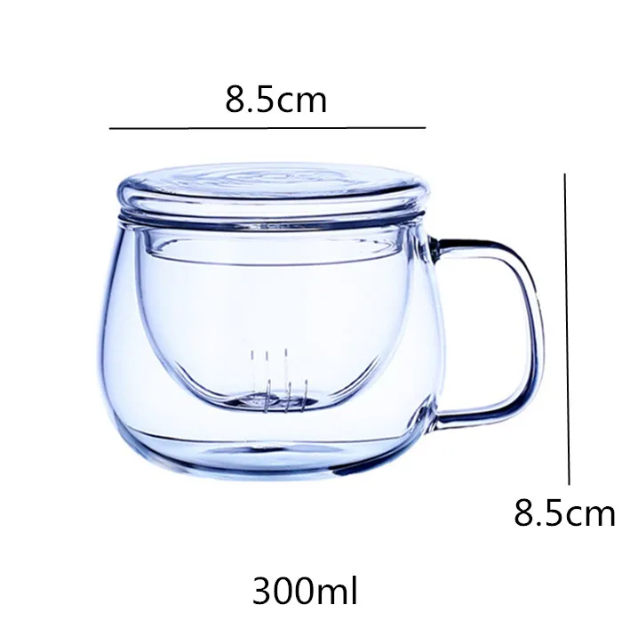 Бренд 2 размера, не содержит свинца, ручная работа, стеклянная термостойкая чашка для чая, кофе, напитков с ручкой, с крышкой, фильтр, изолированный, прозрачное стекло, посуда для напитков