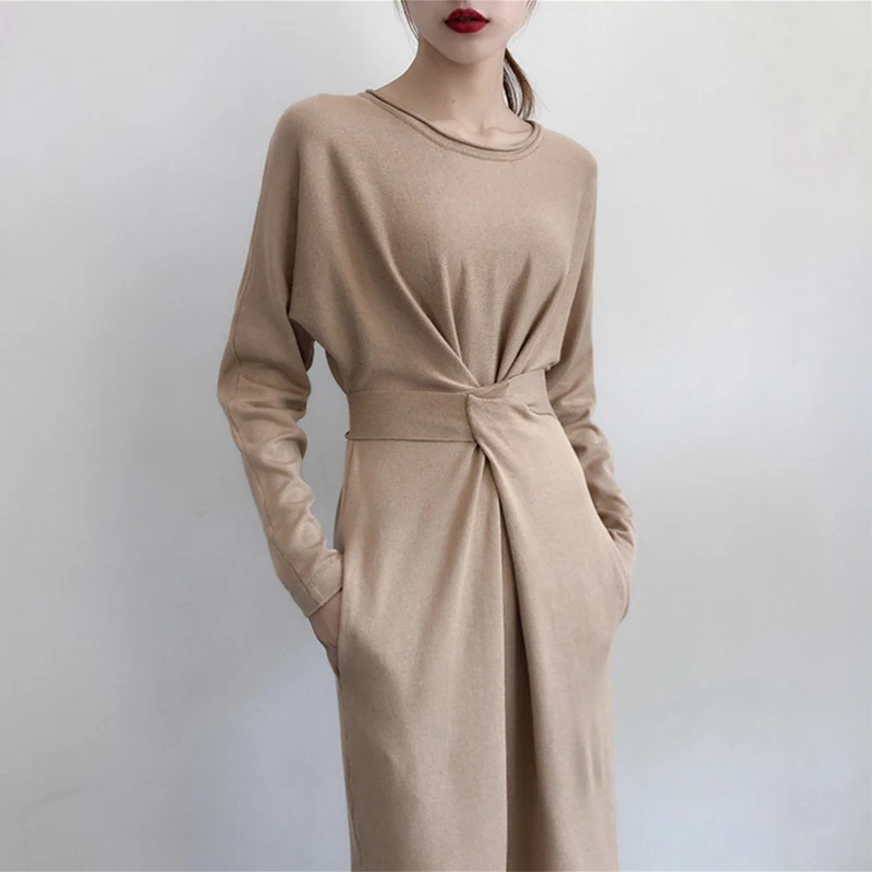 knitted midi dress with split