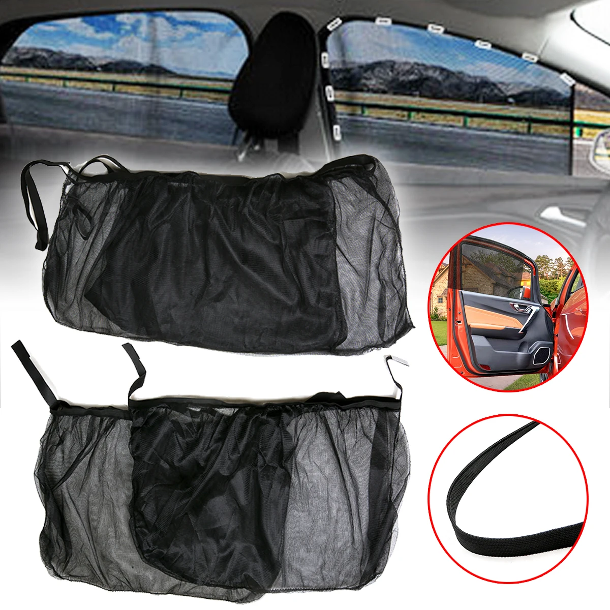 

Mayitr 4pcs Auto Sunshade Curtain Set Front+Rear Side Car Window Sun Shade Shield UV Mesh Large Cover for Car Accessories