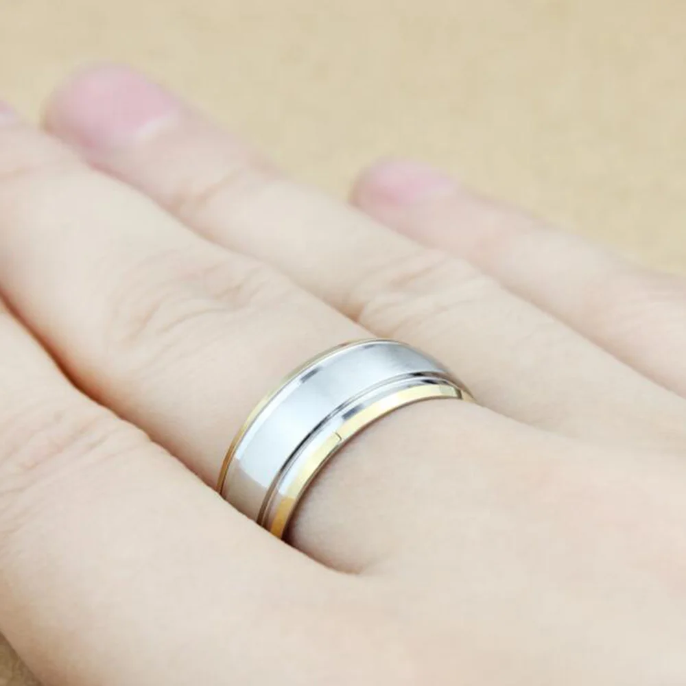 Gold-Color Titanium Rings 316L Stainless Steel Rings for Men Women Engagement Wedding Band Classic Jewelry Full Size