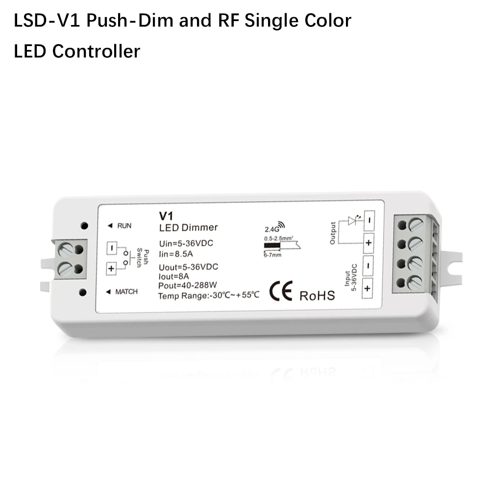 Светодиодный PWM Беспроводной RF Диммер 2,4 г 4-Zone/Wi-Fi пульт для Управление DC12-24V Яркость регулировка для Светодиодные ленты - Цвет: LSD-V1 Dimmer ONLY