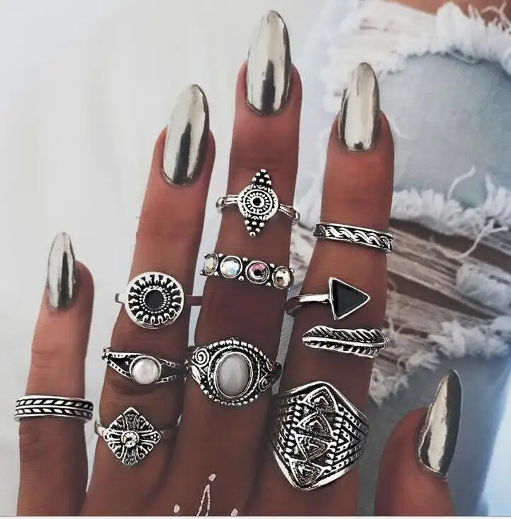 

Leaf Stone Midi Ring Sets Vintage Crystal Opal Knuckle Rings for Women Anillos Mujer Jewellery 10PCS/Lot