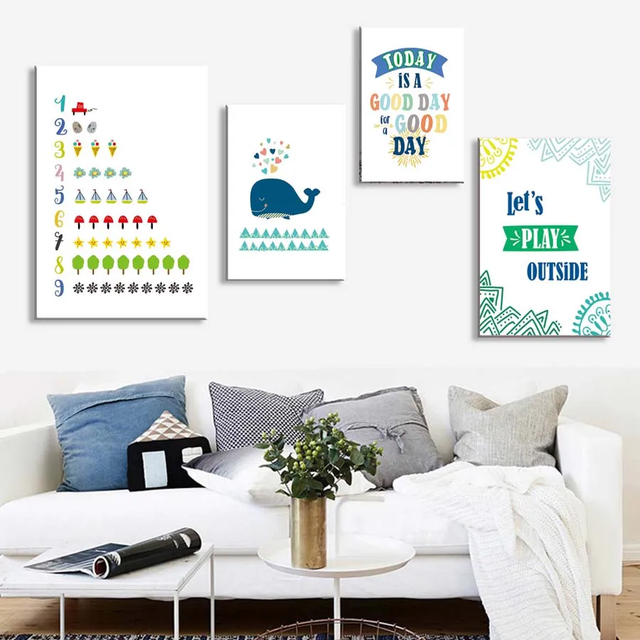 Good Day Color Number Cartoon Wall Art Prints For Kids Nursery Bedroom Canvas Painting Wall Poster Modern Picture For Home Decor (2)