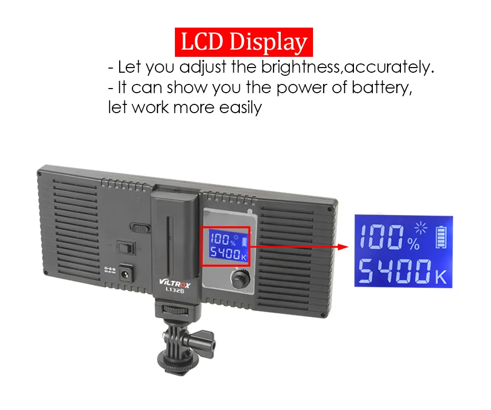  Viltrox L132B LCD Display Dimmable Slim DSLR Photo Studio LED Video Light +Battery +Charger for Can - 32848269066