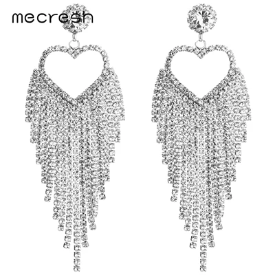 Mecresh горный хрусталь большой длинный кисточкой серьги для женщин Серебряный цвет элегантное подвесное сердечко серьги Модные ювелирные изделия MEH1602 - Окраска металла: Посеребренный