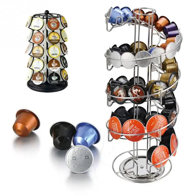 Special Price 1Pcs Coffee Pod Holder Rack Revolving Rotating Coffee Capsule Stand Tower Storage Up to 30Pcs Dolce Gusto Capsules Drop Shipping