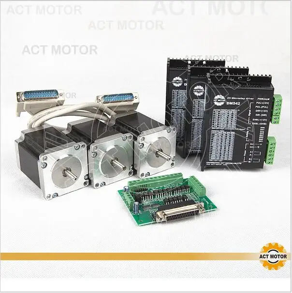 

ACT Motor 3PCS Nema23 Stepper Motor 23HS8630 Single Shaft 6-Lead 270oz 76mm 3A+3PCS Driver DM542 4.2A 50V 128Micro Mill Cutting