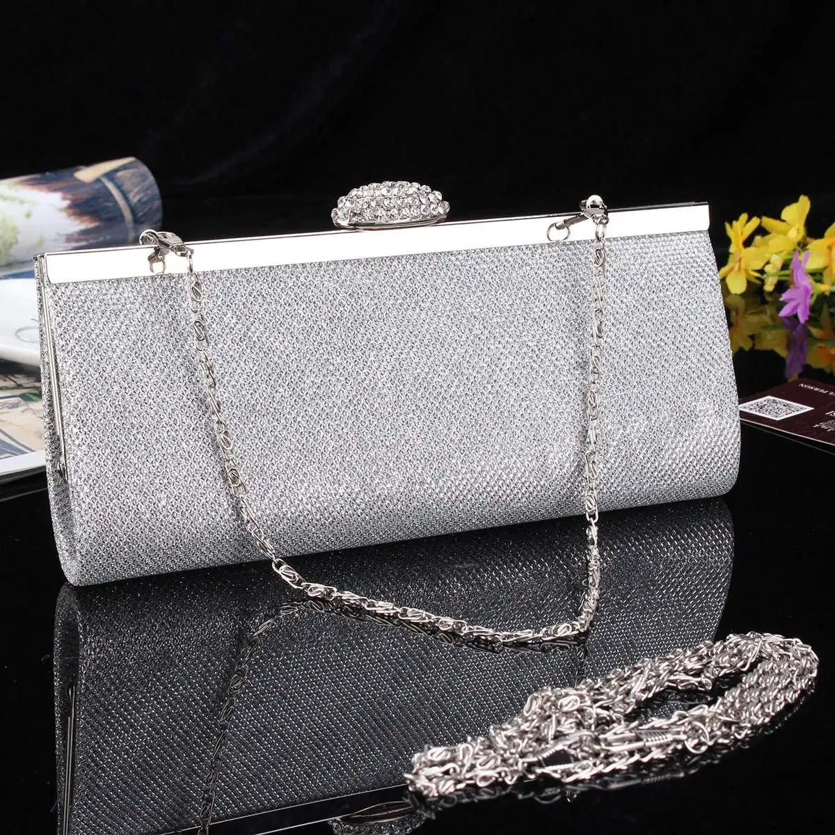 

Silver Luxury Evening Clutch Bags Fashion Rhinestone Women Evening Bag Wedding Party Handbag Clutch Purse Feminine bolsos muje