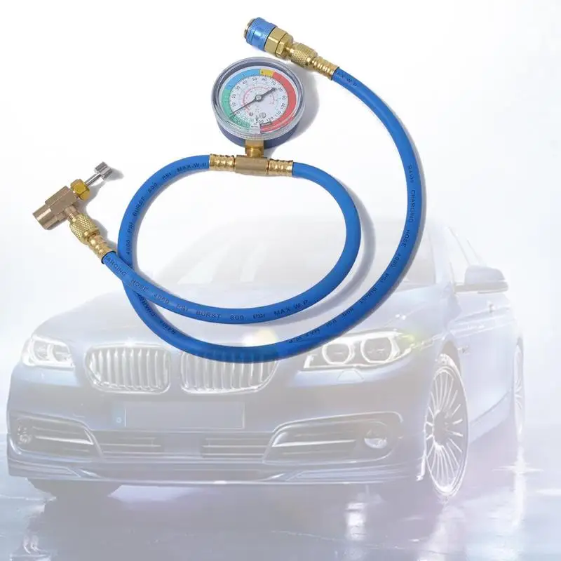 Car Auto All Copper AC Air Conditioning R134A Refrigerant Recharge Measuring Hose with Pressure Gauge Auto Accessories