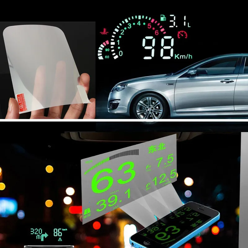 Подробные сведения о светодиодный Автомобиль HUD превышения скорости Предупреждение топлива Дисплей OBD II окна светоотражающая пленка