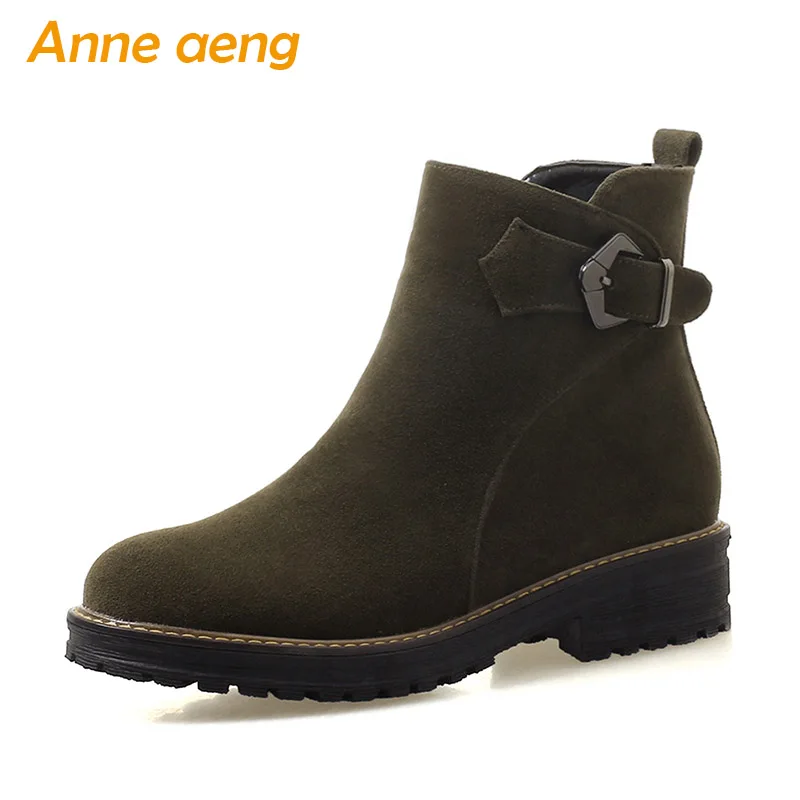 

2019 New Winter Women Ankle Boots Middle Square Heel Round Toe Buckle Zipper Sexy Ladies Women Shoes Green Short Boots Big Size