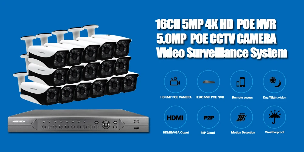 H.265 8CH 4 K 16CH 5MP система видеонаблюдения POE NVR комплект 16 наружная Водонепроницаемая 5.0MP ip-камера безопасности P2P комплект системы