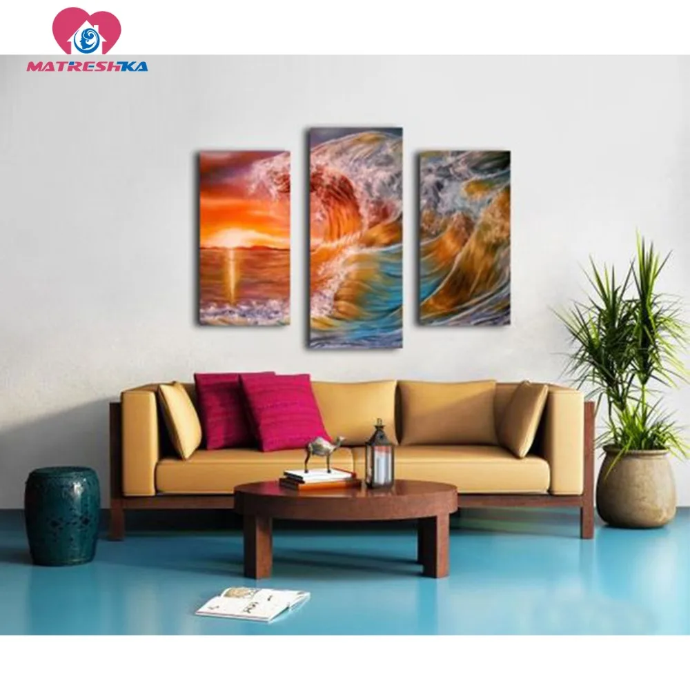 Бриллиантовая мозаика пейзаж морская живопись Стразы Алмазная вышивка triptych