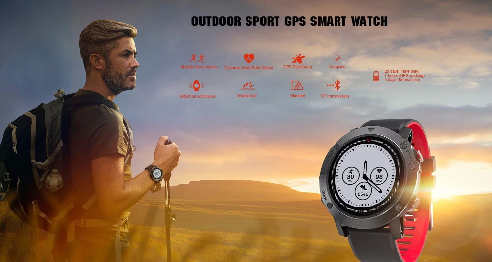 GPS Smart Watch IP68 Waterproof Smart Band SMS Heart Rate Monitoring Sports Fitness Bracelet Alarm Clock Music Control Watch Men