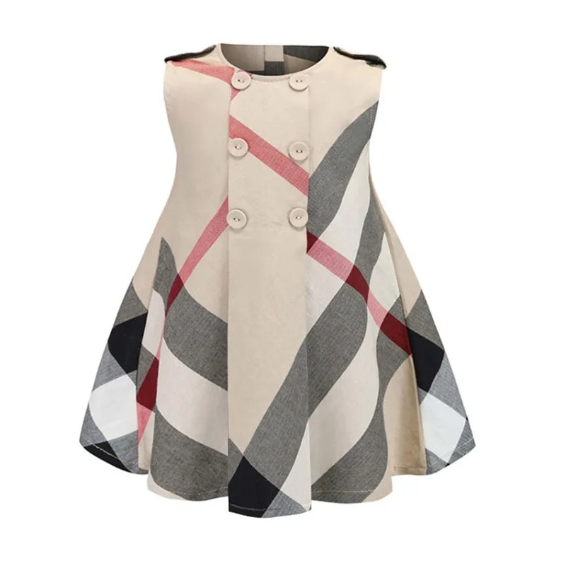 

Cenicienta Girls Dresses Striped Cotton Sleeveless Double-breasted Children Fashion Summer Spring Causal stlye 3-7 Years