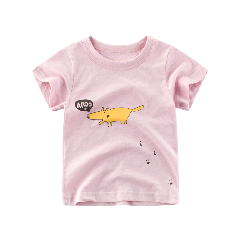 pink dog Хлопок мультфильм печати для маленьких мальчиков животных футболка для лета разноцветная, детская Футболки для мальчиков и девочек одежда из хлопка с надписями Топы - Цвет: pink dog