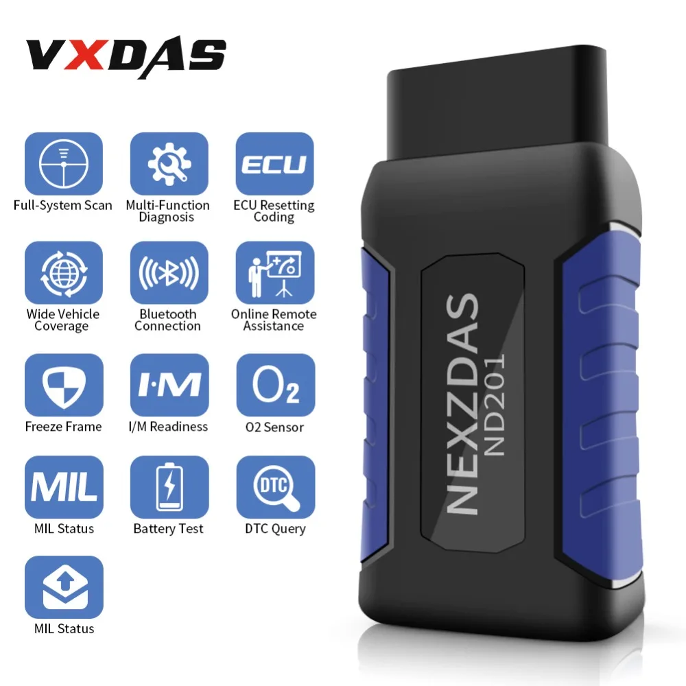VXDAS ND201 CAN OBD2 Scanner ECU Auto Mechanic Helper Full-System OBDII Diagnostic Tool Code Reader Bluetooth 4.2 For Android VXDAS ND201 CAN OBD2 Scanner ECU Auto Mechanic Helper Full-System OBDII Diagnostic Tool Code Reader Bluetooth 4.2 For Android