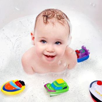 

6Pcs Bath Toys Cartoon Boat Swimming Water Toys Colorful Soft Floating Rubber Boat Squeeze Sound Squeaky Bathing Toy For Baby