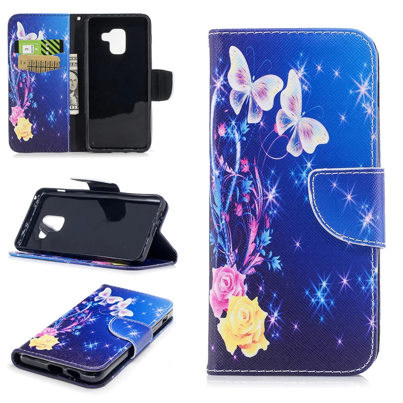 

Hotsale Colored Drawing PU Leather Cases for Samsung Galaxy A8(2018) Kickstand Flip Mobile Phone Cases with Wallet Card Holders