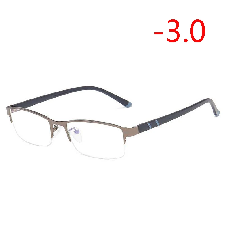 Myopia 300 Полуоправа квадратные очки для близорукости для мужчин 1,56 асферические линзы металлические очки по рецепту анти-синий светильник оптические очки 0~ 4 - Цвет оправы: Myopia 300