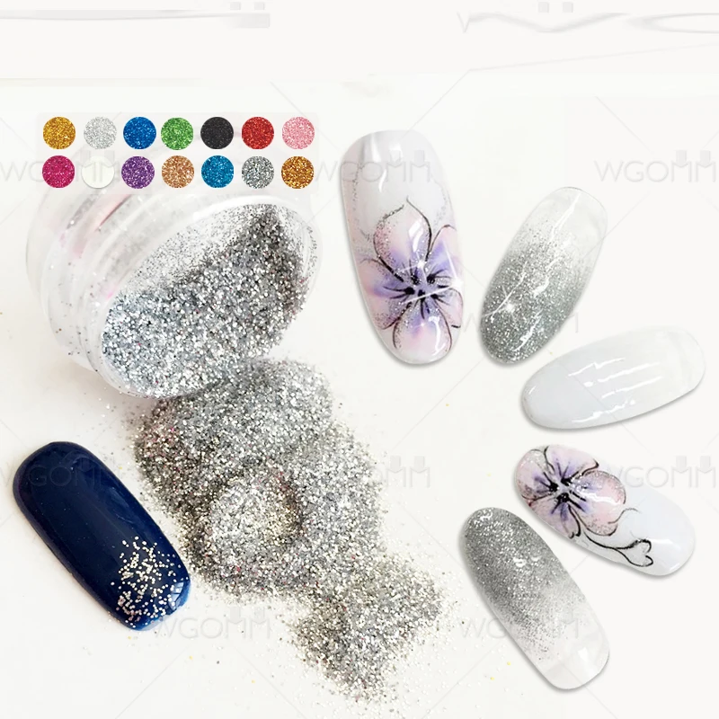 

15pcs/lot 14 color Nail glitter powder Maincure light flash laser powder phototherapy nail ornament Nail polish powder for bride