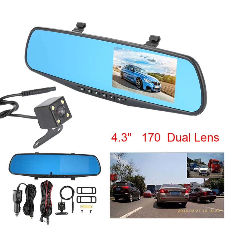 POPSPARK 1080P HD 4," ЖК-дисплей, ультра широкоугольная Передняя Задняя автомобильная камера, двойной видеорегистратор, запись, Автомобильный видеорегистратор, зеркало, зеркало заднего вида
