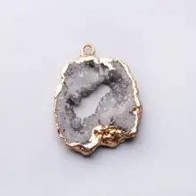 Серый Кристалл друзы кварц натуральный серый камень ожерелье подвеска золотые ювелирные изделия кулон женский подарок ювелирные изделия из друзы DIY