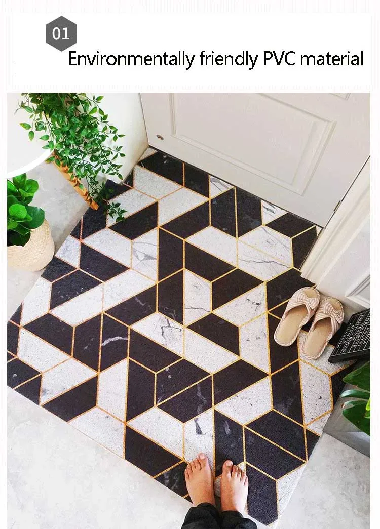 ПВХ шелковая петля пыленепроницаемый коврик с рисунком мрамора геометрические черные золотые напольные дверные коврики скребок для обуви для ванной комнаты коврики